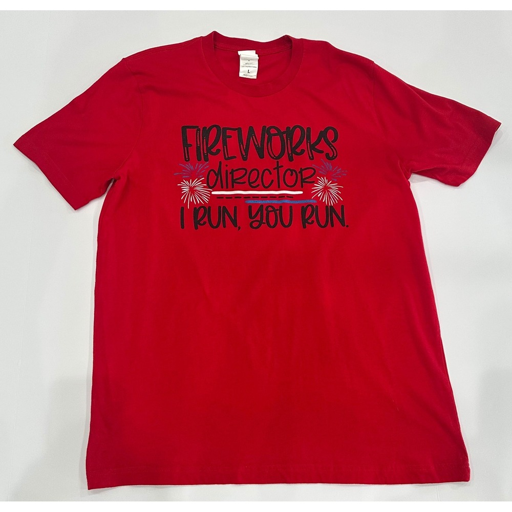 Fireworks Director I Run You Run Red Graphic T-Shirt Mens Large 100% Cotton